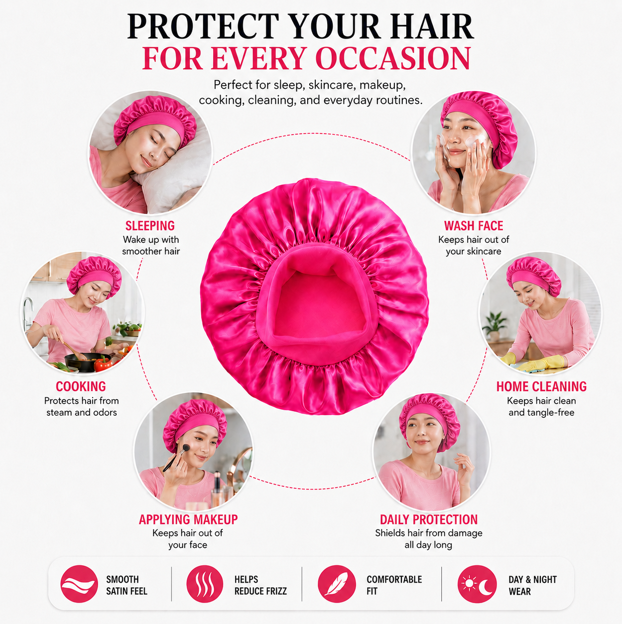 Satin Sleep Bonnet for All Hair Types – Curly, Braided & Natural Hair Night Cap