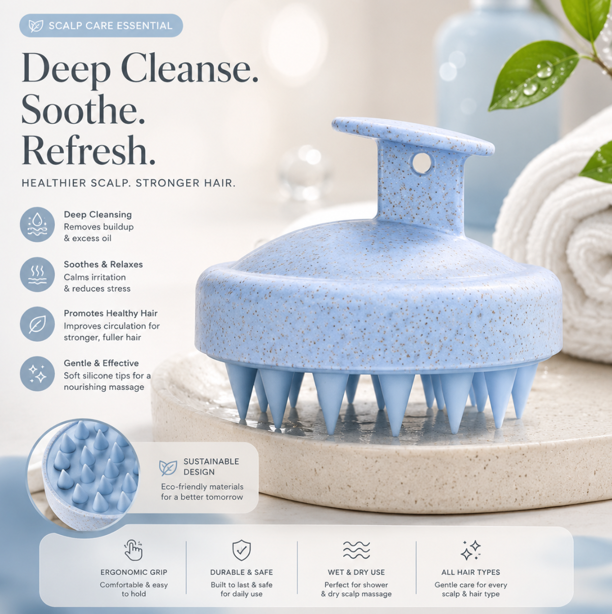 Premium Silicone Scalp Massager – Deep Cleanse, Soothe & Refresh